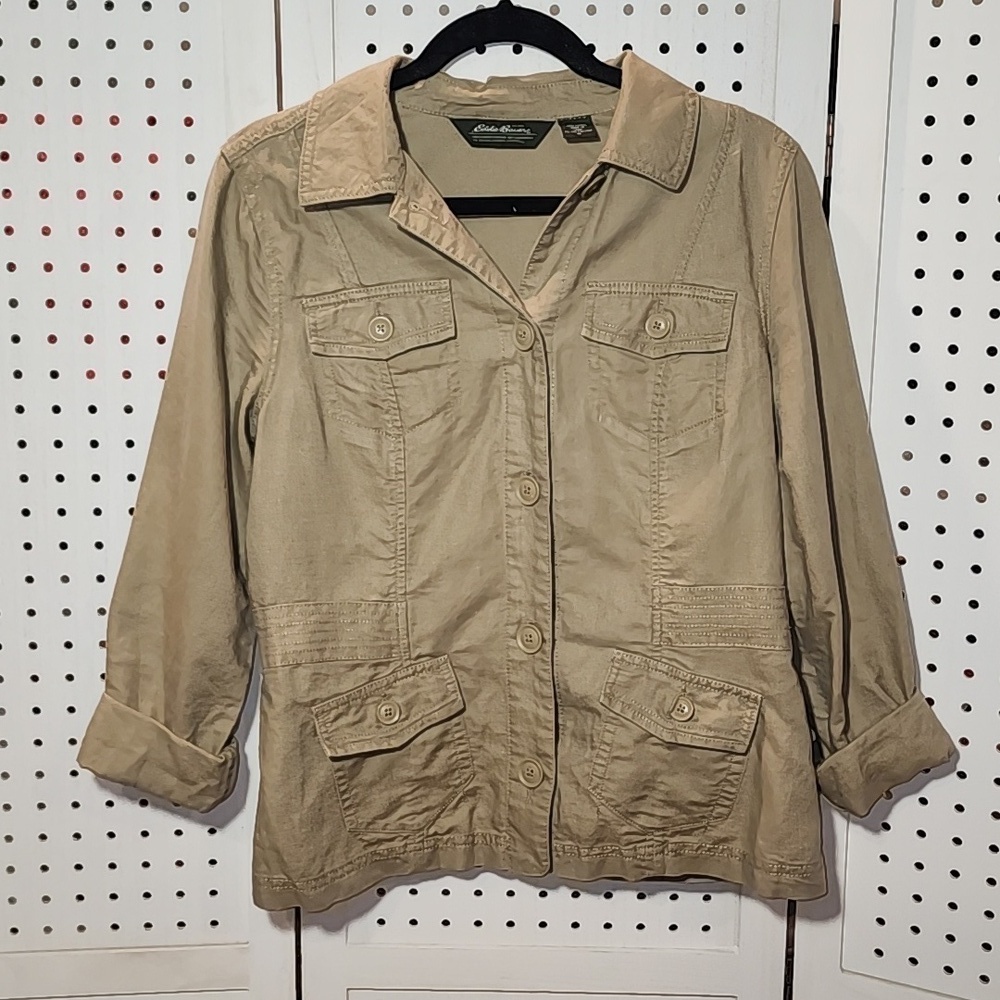 Eddie Bauer Size Medium Linen Blend Khaki Jacket